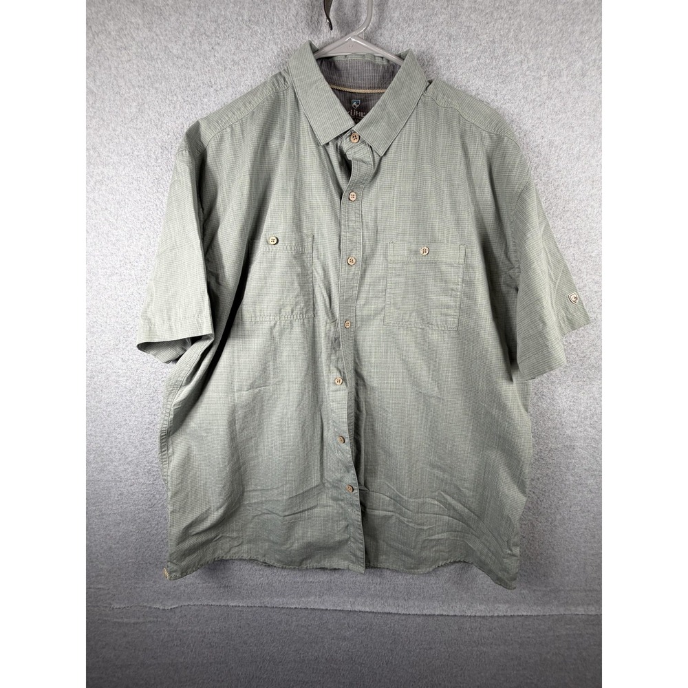 Kuhl Shirt Mens 2XL Green Check Short Sleeve Button Up Outdoor Hiking Casual